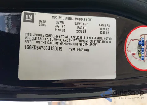 2003 Cadillac Deville Standard z USA, uszkodzony, nr VIN 1G6KD54Y83U130019